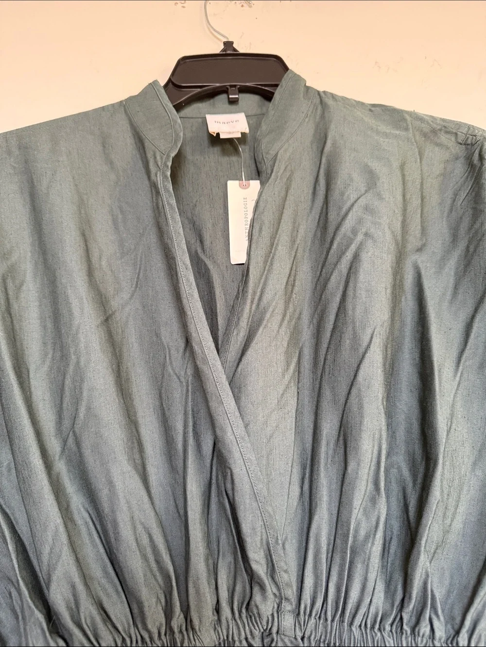 Maeve Teal Green V-Neck Ruched Sleeve Peplum Top - Picture 7 of 10